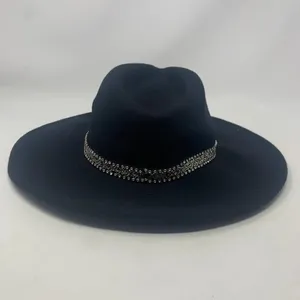Zara Hat Wool Fedora Hat with Crystals Rhinestones Wide Brim Black‎ Size Small thumbnail 4