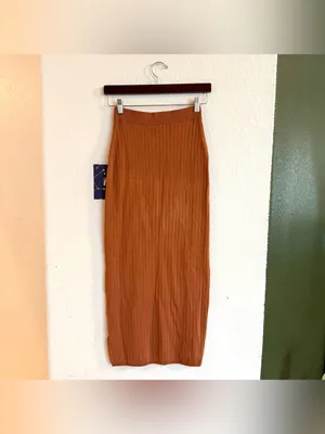 Free People Womens Pencil MIDI Skirt Burnt Orange Ribbed Stretch Size Small thumbnail 2