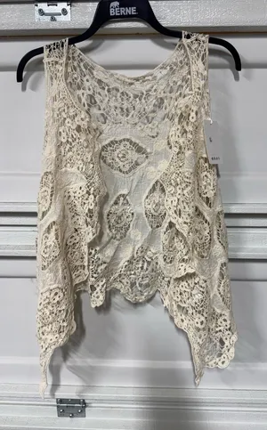 Rosa Clothing Boho Sleeveless Hollow Jacquard Lace Cardigan Beige New One Size thumbnail 1