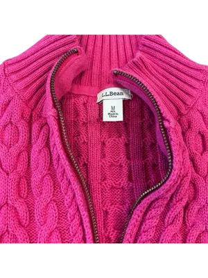 L.L.Bean Pink Cable Knit Full Zip Cardigan Sweater M thumbnail 7