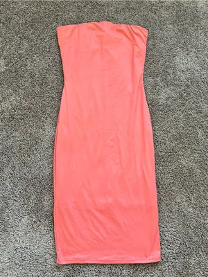 Strapless Coral Bodycon Dress Pink thumbnail 3