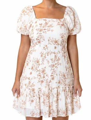 Blu Pepper Cream Mini Dress with Tan Floral Print thumbnail 1