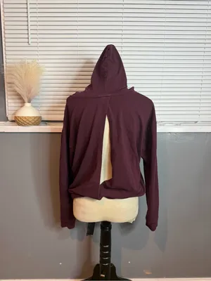 New York & Company Deep Plum Open-Back Hooded Long Sleeve Top thumbnail 6
