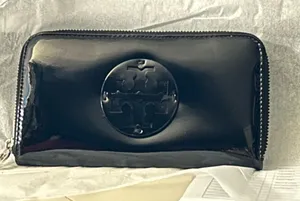 Tory Burch Black Patent Zip-Around Wallet with Logo Medallion thumbnail 1