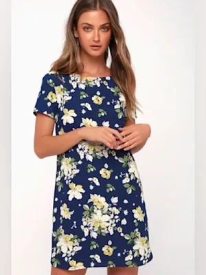 Lulus Floriana Navy Blue Floral Print Shift Dress Women’s Size Small New w/ tag! thumbnail 11