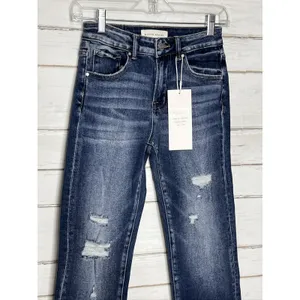 RISEN Cuffed Jeans Dark Wash Blue Straight Leg Stretch Denim Size 1 / 25 thumbnail 10
