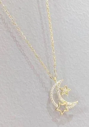 Gold Star and Moon Pendant Necklace thumbnail 1