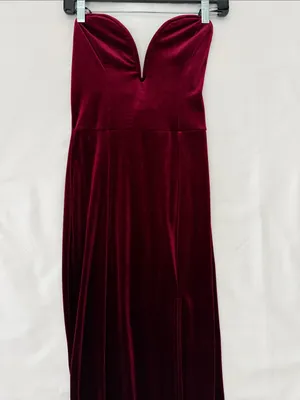 SHEIN Burgundy Strapless Velvet Sweetheart Midi Dress‎ thumbnail 3