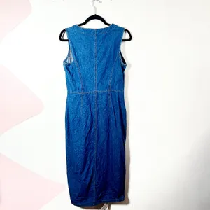 VTG 90s Denim Maxi Dress Womens‎ Large Blue 100% Cottagecore Farm Modest thumbnail 2
