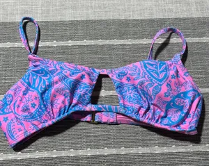 Wild Fable Womens Pink Blue Paisley Cutout Bikini Swim Top Size‎ Medium M thumbnail 1