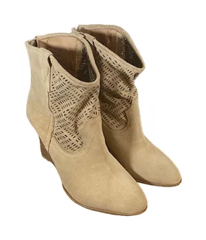 Crown Vintage Women’s Beige Suede Western Wedge Ankle Boots Size 7.5 thumbnail 1