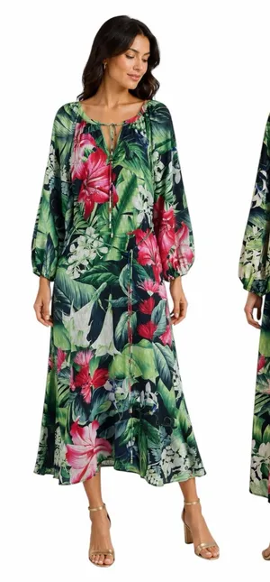 Tommy Bahama Celebration Tropical Floral Maxi Dress Green Size XXS thumbnail 1