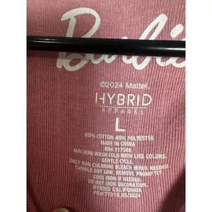 Barbie Hybrid Apparel Pink Ribbed Tie Front Long Sleeve Lettuce Trim‎ Top Large thumbnail 3