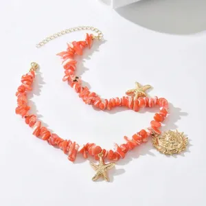 🪼🪼🪼BOGOHO🪼🪼🪼Gold and Coral Starfish Charm Necklace thumbnail 2