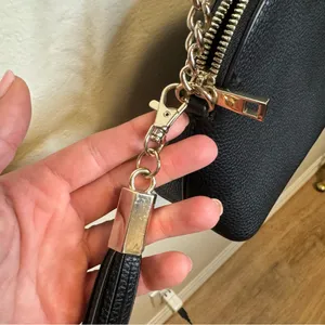 Black cross-body purse with gold detailing thumbnail 10