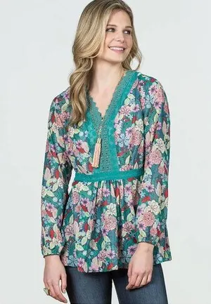 Matilda Jane Green Floral Sheer Large Kookaburra Blouse Sz.XXL thumbnail 1