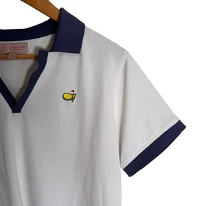 Masters Peter Millar Womens XL Golf Polo Shirt White Navy V-Neck BP19T195-001 thumbnail 5