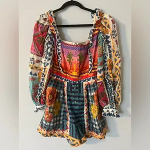 FARM Rio Summer Vibe Patchwork Floral Romper XS Multicolor Boho Festival Vaca thumbnail 6