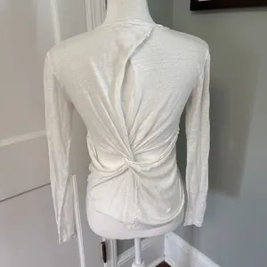 ALC Frank Womens Scoop Neck Solid 100% Linen Cropped Wrap Shirt White Size XS thumbnail 4