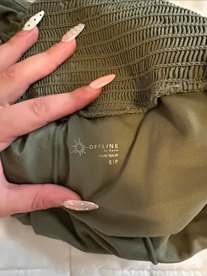 aerie Olive High-Waist Smocked Shorts thumbnail 2