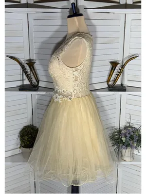 Dancing Queen cream floral sheer mesh dress beaded fairy princess homecoming M thumbnail 3
