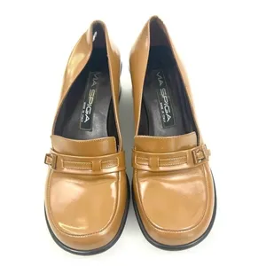 Vintage Via Spiga Italian Leather Tan Y2K Block Heel Loafers - Size 6.5 thumbnail 4