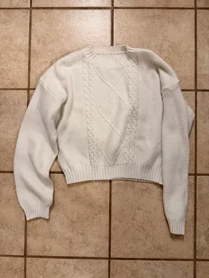 White Cable Knit Cropped Sweater thumbnail 2