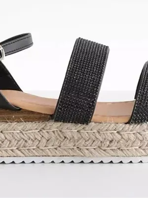 Qupid Black Rhinestone Strappy Sandals for Women thumbnail 2