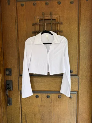 ALO White Cropped Long-Sleeve Shirt Size L thumbnail 4