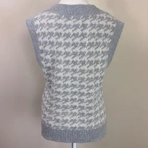 Abercrombie & Fitch Oversized Houndstooth V Neck‎ Sweater Vest Gray White Size S thumbnail 2