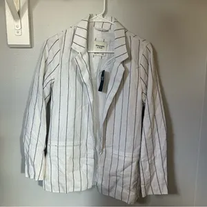 New Abercrombie & Fitch Linen blend Striped Blazer small white black pinstripe thumbnail 4