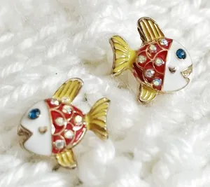 Icing MERMAIDMERCHANT Boutique Nautical Jeweled Fish Enameled Stud Earrings thumbnail 1