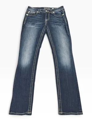 Miss Me Straight Leg Low Rise Dark Wash Embroidered Sequin Jeans 28x33 Y2K BKE thumbnail 1