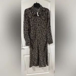 Madewell Ruched Midi Shirt Dress Size 12 Black Ivory Floral NWT thumbnail 7