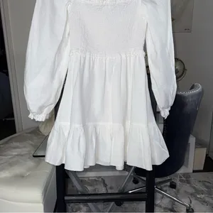 New Aritzia Wilfred New Tempest White Smocked Linen Mini Dress Square Neck Small thumbnail 8