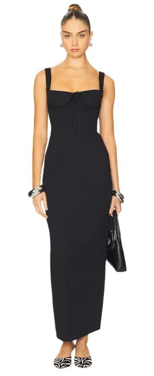 LIONESS Hot Nights Maxi Dress in Onyx XSmall New Womens Long Cotton Gown thumbnail 1