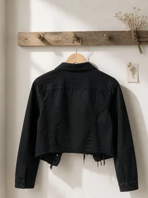 Cropped Black Denim Jacket thumbnail 4