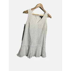 Banana Republic Eyelet Mini Dress Womens 2 White V-Neck Drop Waist Summer Lace thumbnail 3