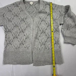 A New Day Grey Pointelle Beaded Open Front Cardigan Sweater Size M thumbnail 4