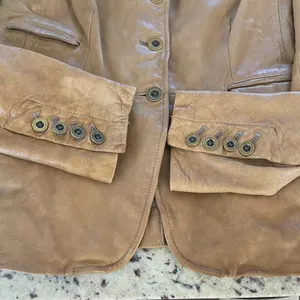 Gap Leather Jacket Women XS Tan Brown Dark Academia Mock Neck Button Blazer thumbnail 7