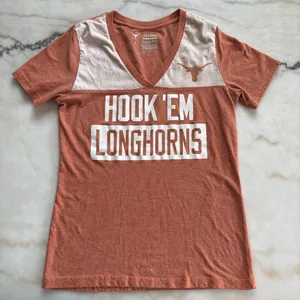 Longhorn Fashions Texas Longhorns "Hook 'Em" Logo Burnt Orange V-Neck T-Shirt Size Small thumbnail 1