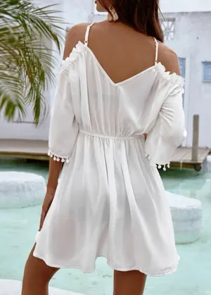 SheIn White Pom Pom Trim Cover-Up thumbnail 2