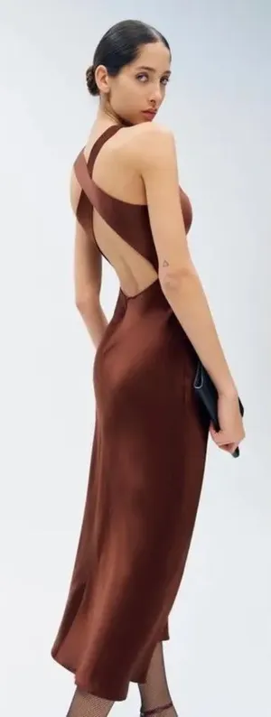 NWT $348 REFORMATION Casette Silk Midi Dress | Cowl-Neck, Ruching - Mahogany 12 thumbnail 1