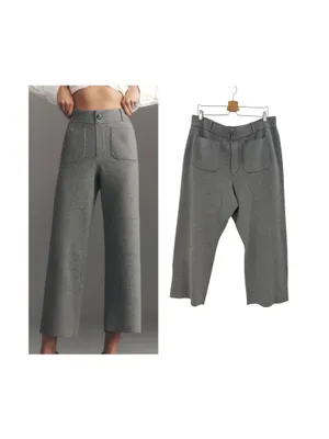 Anthropologie Maeve Colette Sweater Knit‎ Wide Leg Crop Pants Gray Size XL thumbnail 2