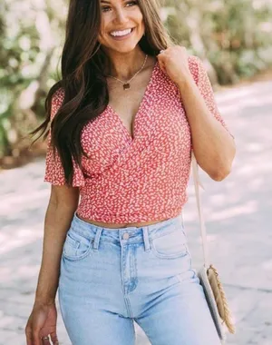 These Three Boutique Maren Flutter Sleeve Wrap Top- Red/White thumbnail 1