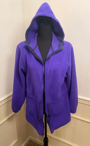 Vintage 90s L.L. Bean Purple Fleece Hooded Parka Jacket Cinch Waist Gorpcore thumbnail 1