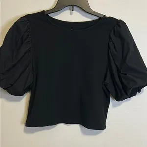 A New Day Black Puff Sleeve Crop Blouse thumbnail 2
