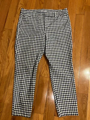 Old Navy High Waisted blue and white check pixie pants thumbnail 1