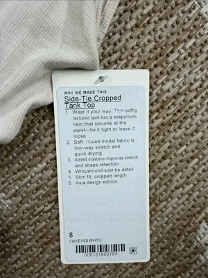 NWT Lululemon side tie cropped tank Cream Square-Neck Top thumbnail 2
