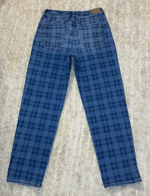 American Eagle Mom Straight medium-dark plaid/check stretch denim jeans Size 6 thumbnail 6